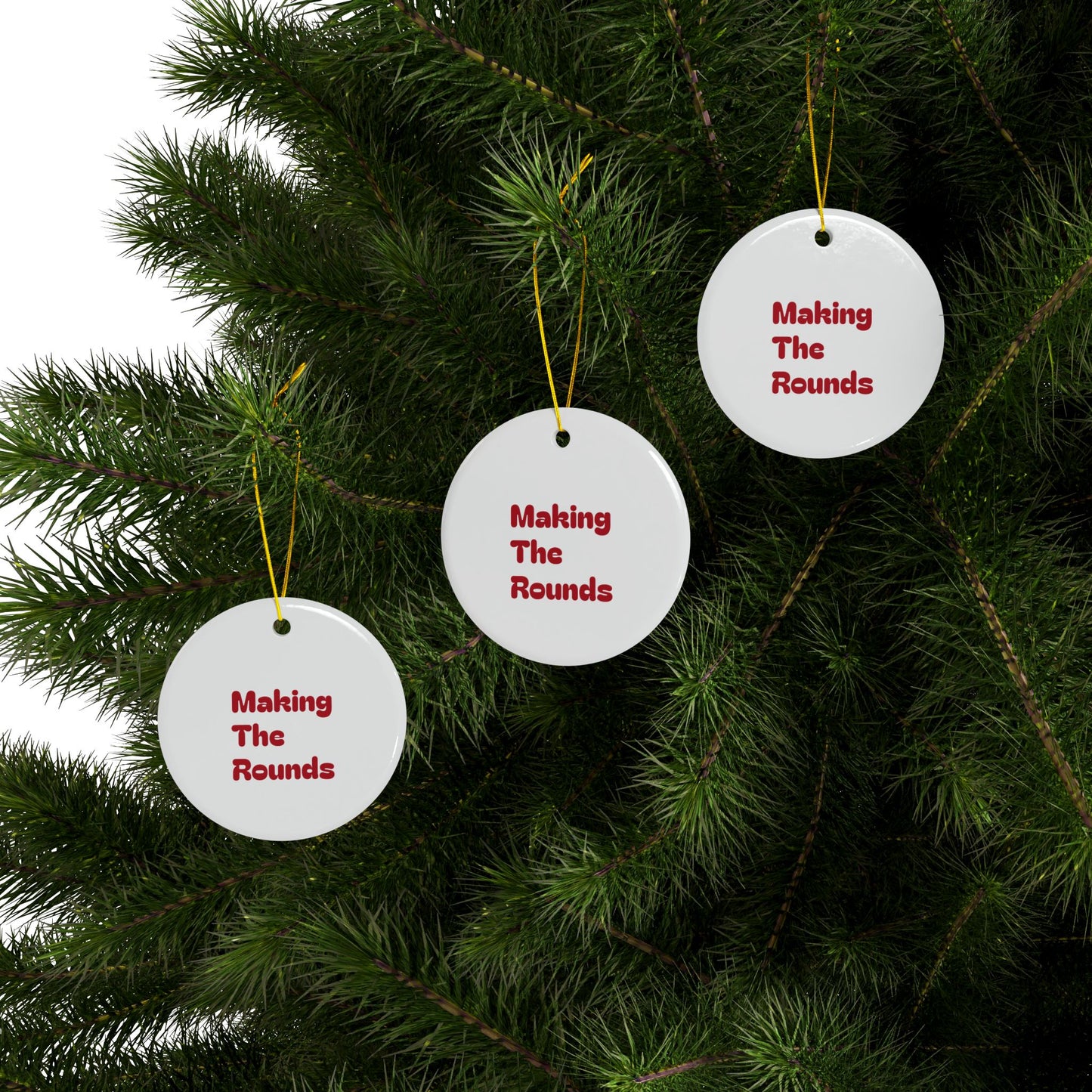Making The Rounds Red Ceramic Ornaments, 2-Side Print, (1pc, 3pcs, 5pcs, 10pcs)