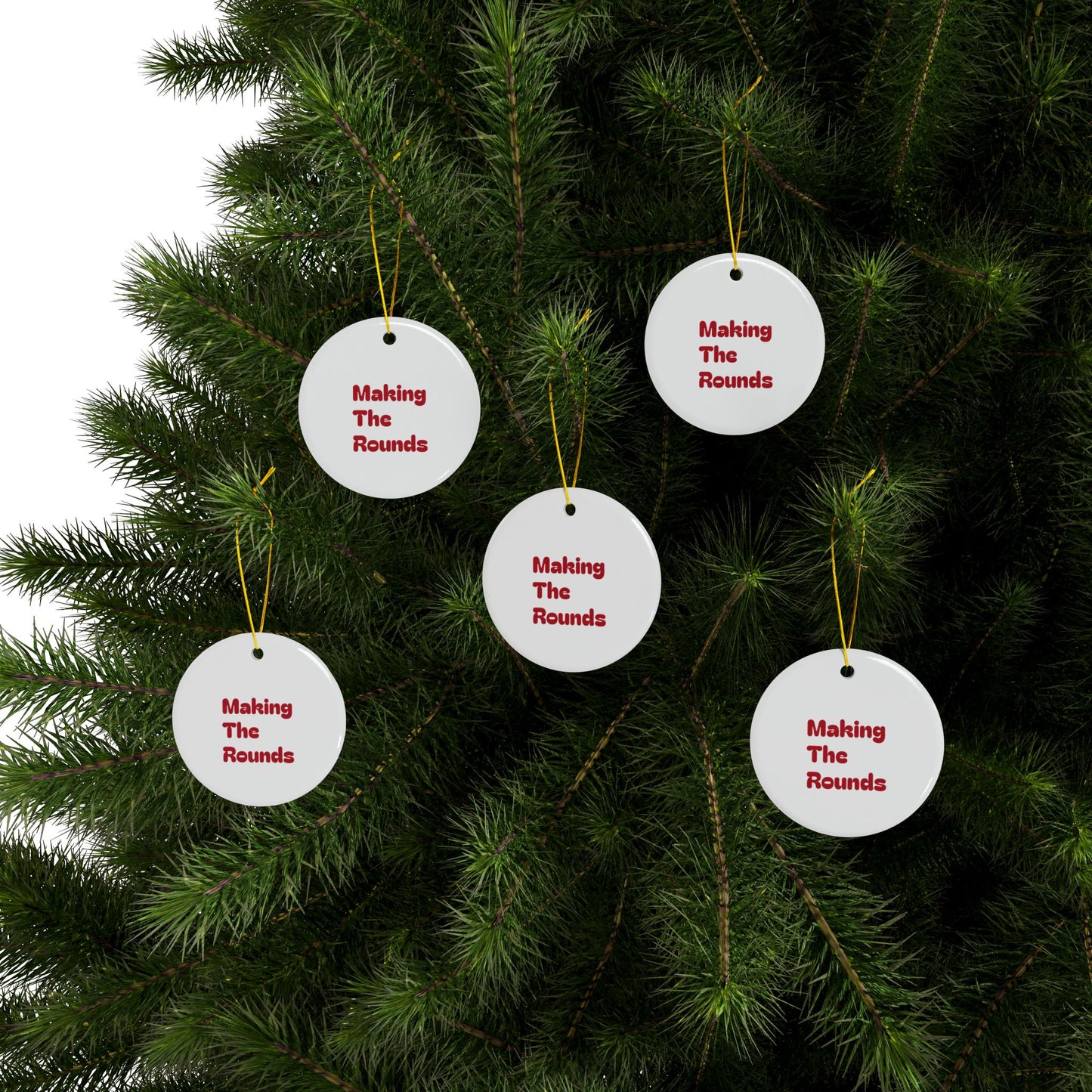 Making The Rounds Red Ceramic Ornaments, 2-Side Print, (1pc, 3pcs, 5pcs, 10pcs)