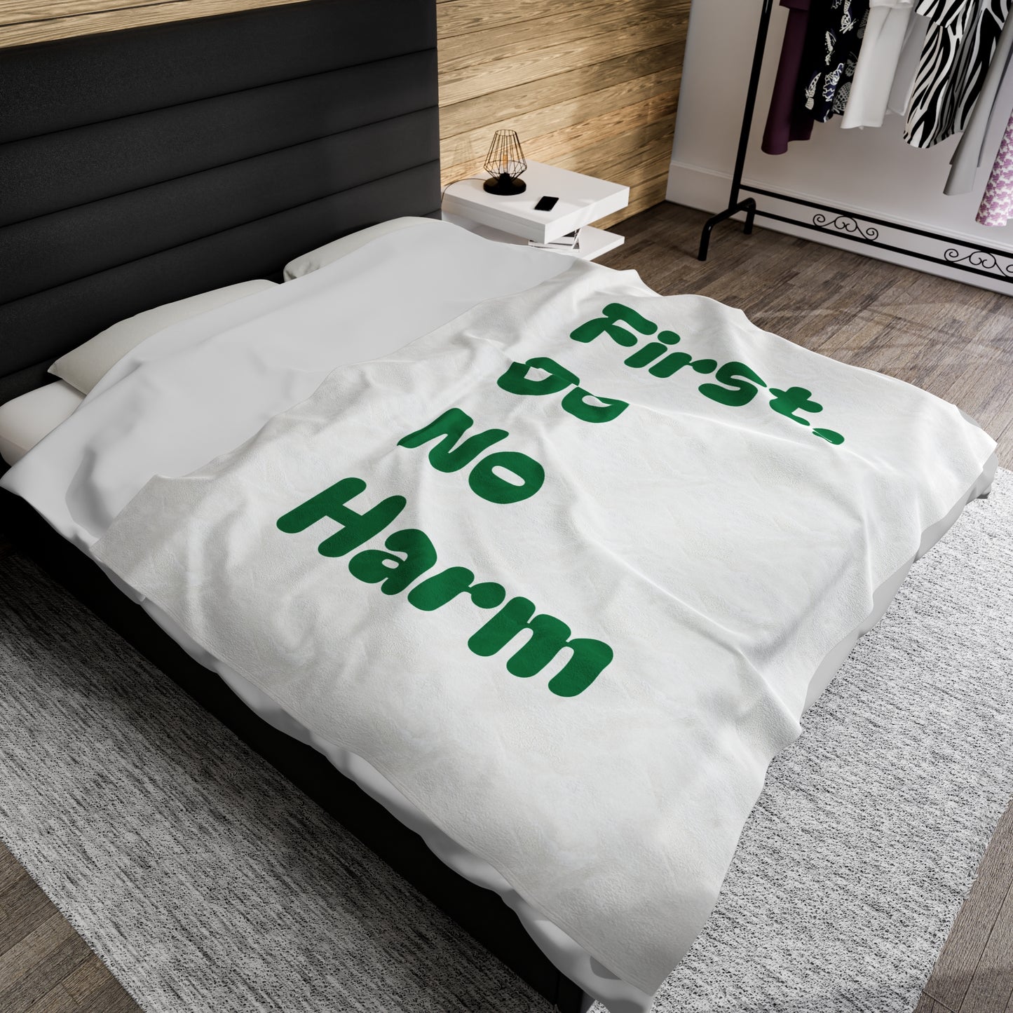 First Do No Harm Green Velveteen Plush Blanket