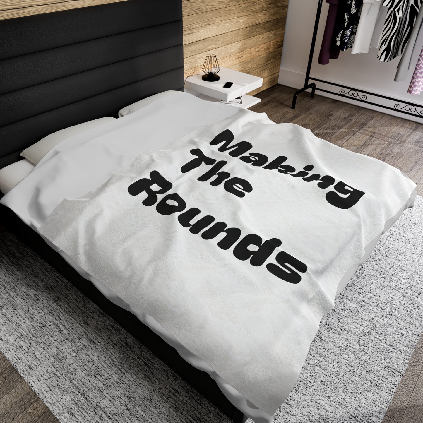 Making The Rounds Black Velveteen Plush Blanket