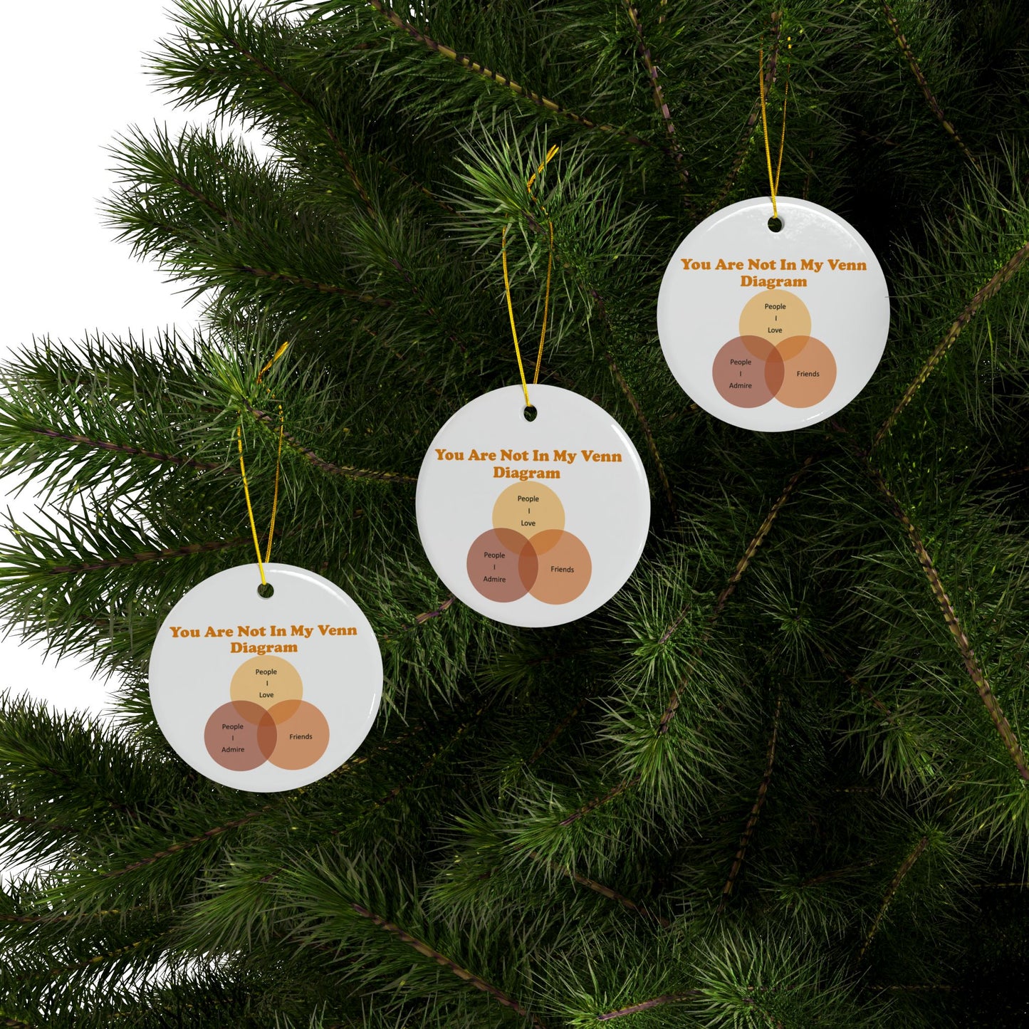 You Are Not In My Venn Diagram Orange Ceramic Ornaments, 2-Side Print, (1pc, 3pcs, 5pcs, 10pcs)