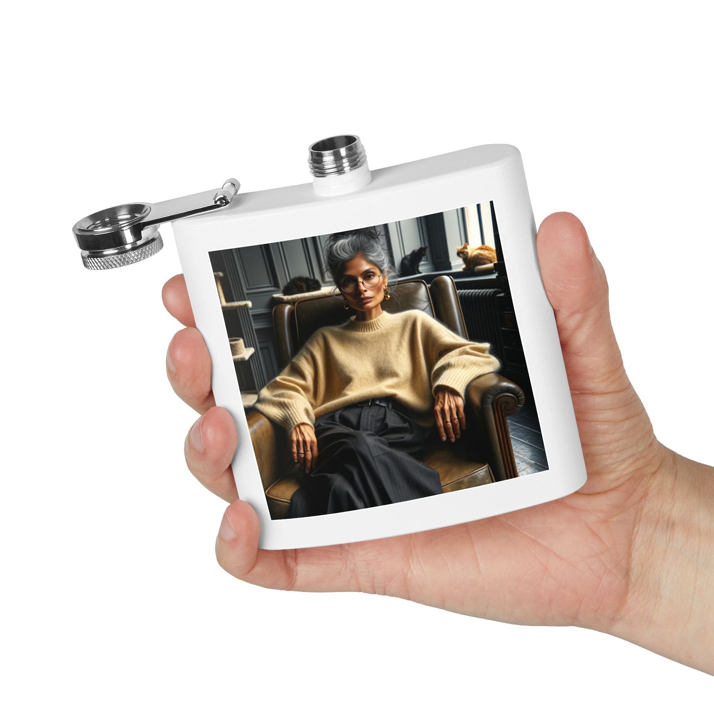 Stylish Leather-Style Portrait Flask — 6oz Stainless Steel Hip Flask