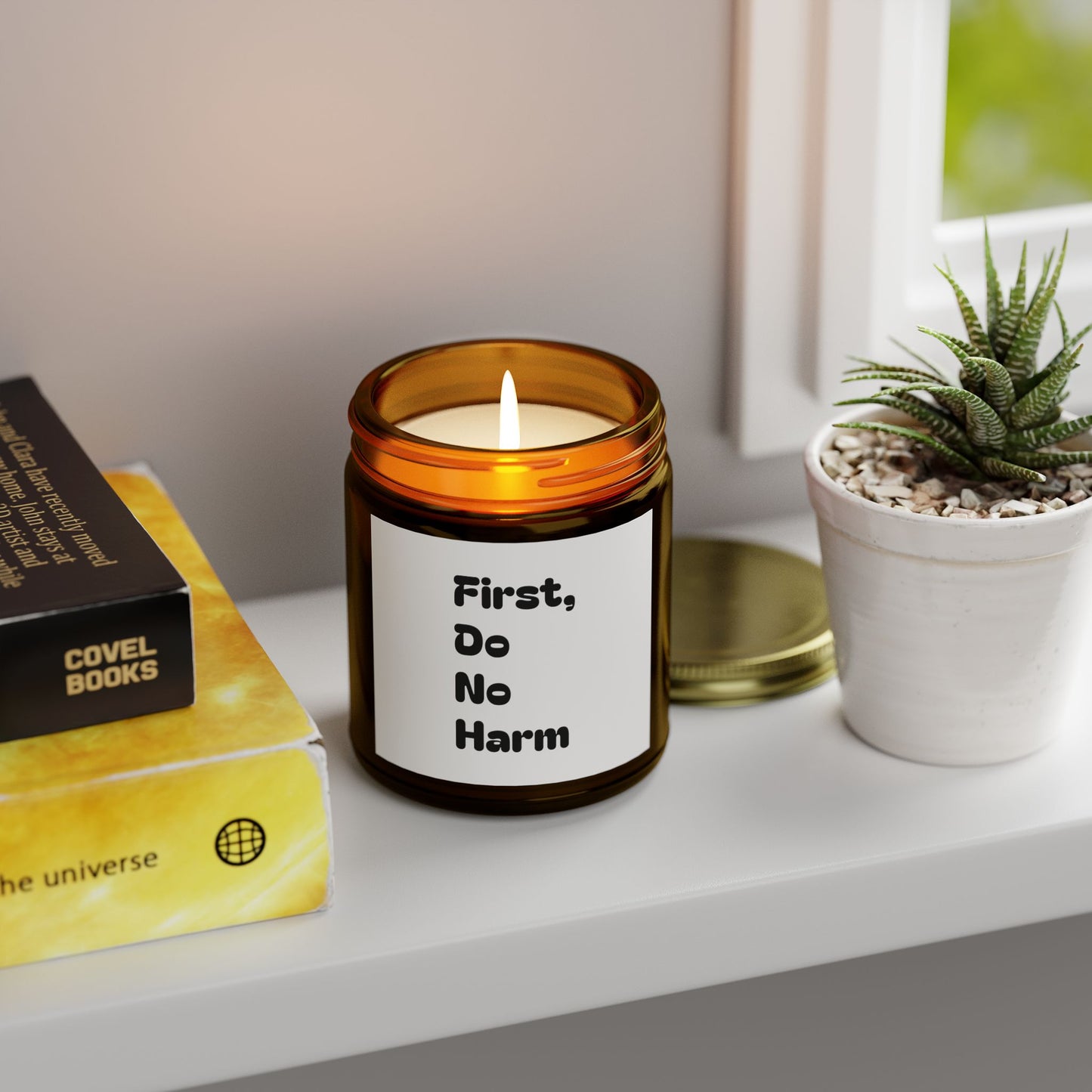 First Do No Harm black Scented Candles, Coconut Apricot Wax (4oz, 9oz)