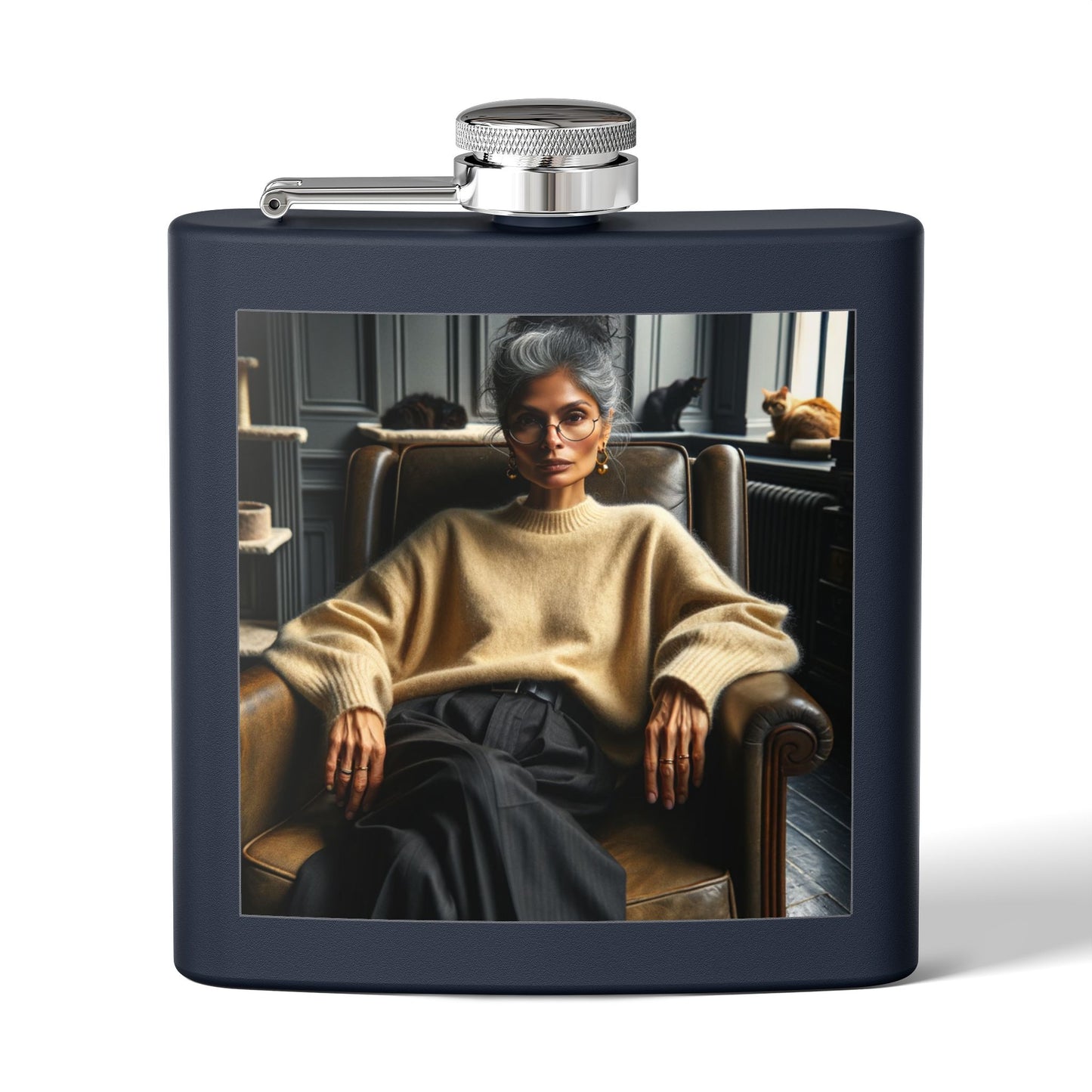 Stylish Leather-Style Portrait Flask — 6oz Stainless Steel Hip Flask