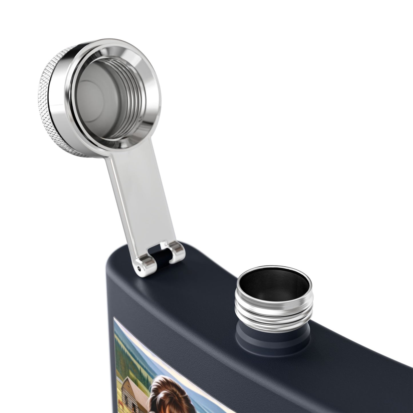 Flask — Country Farmhouse Girl Scene Stainless Steel 6oz Hip Flask