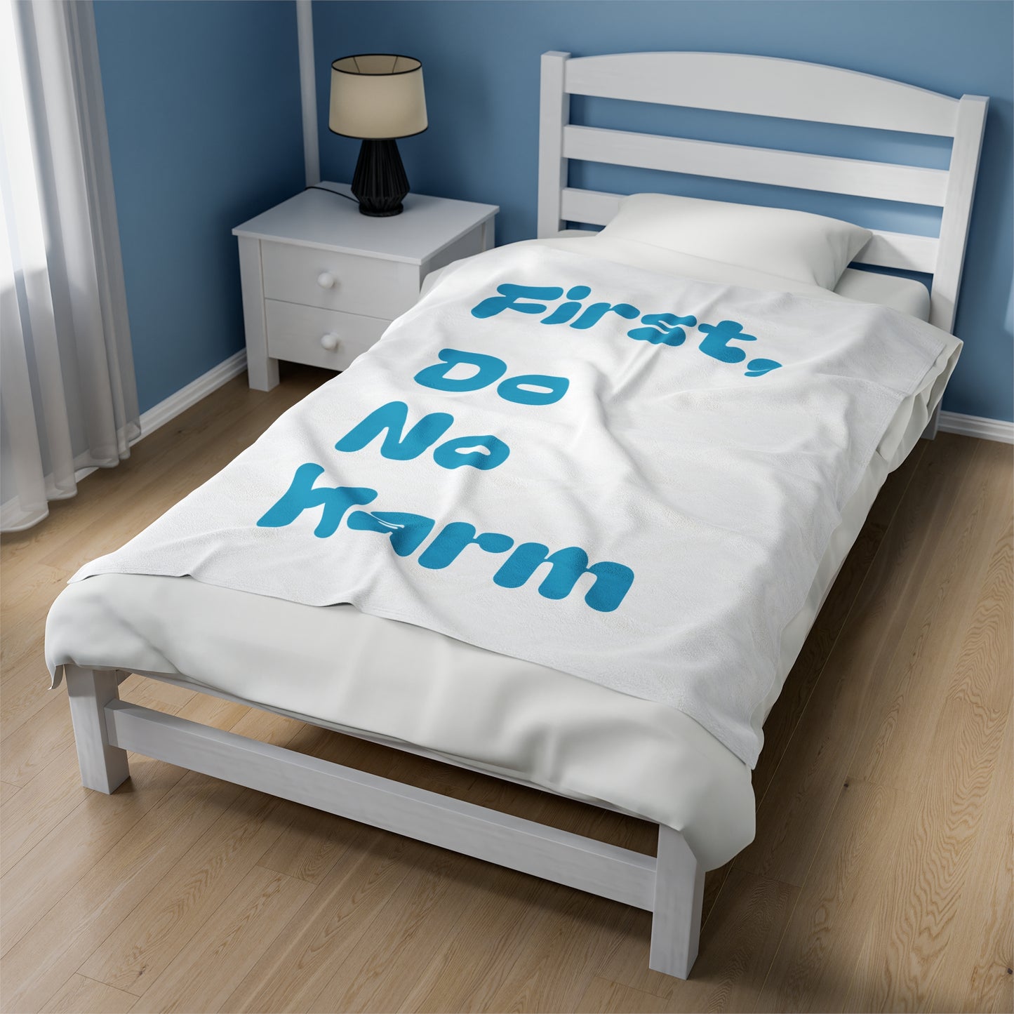 First Do No Harm Bright Blue Velveteen Plush Blanket