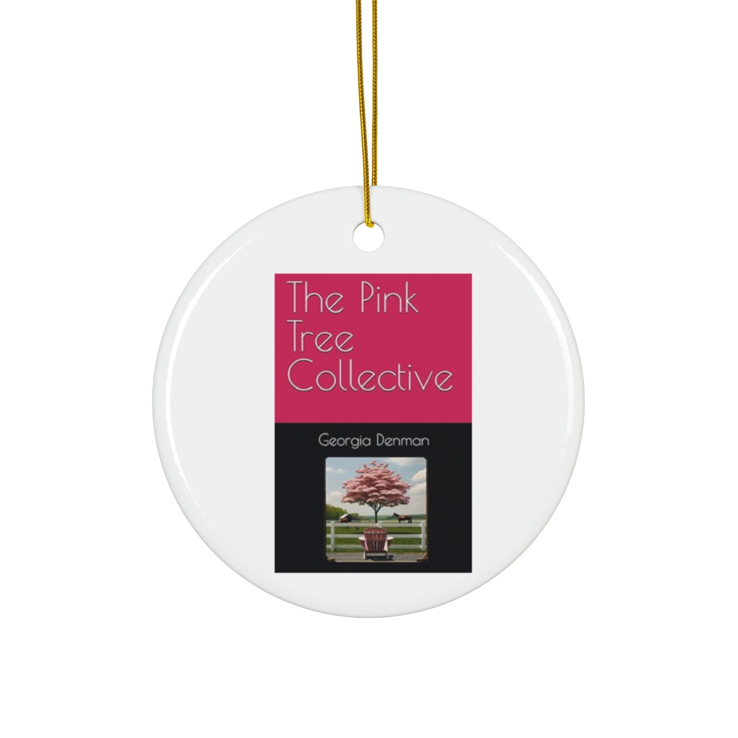 The Pink Tree Collective Cover on White Ceramic Ornament, 4 Shapes