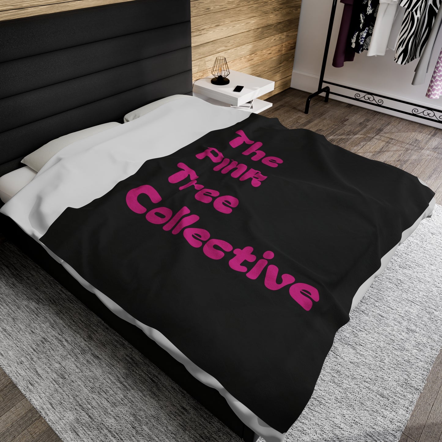 The Pink Tree Collective Black with Pink Velveteen Plush Blanket