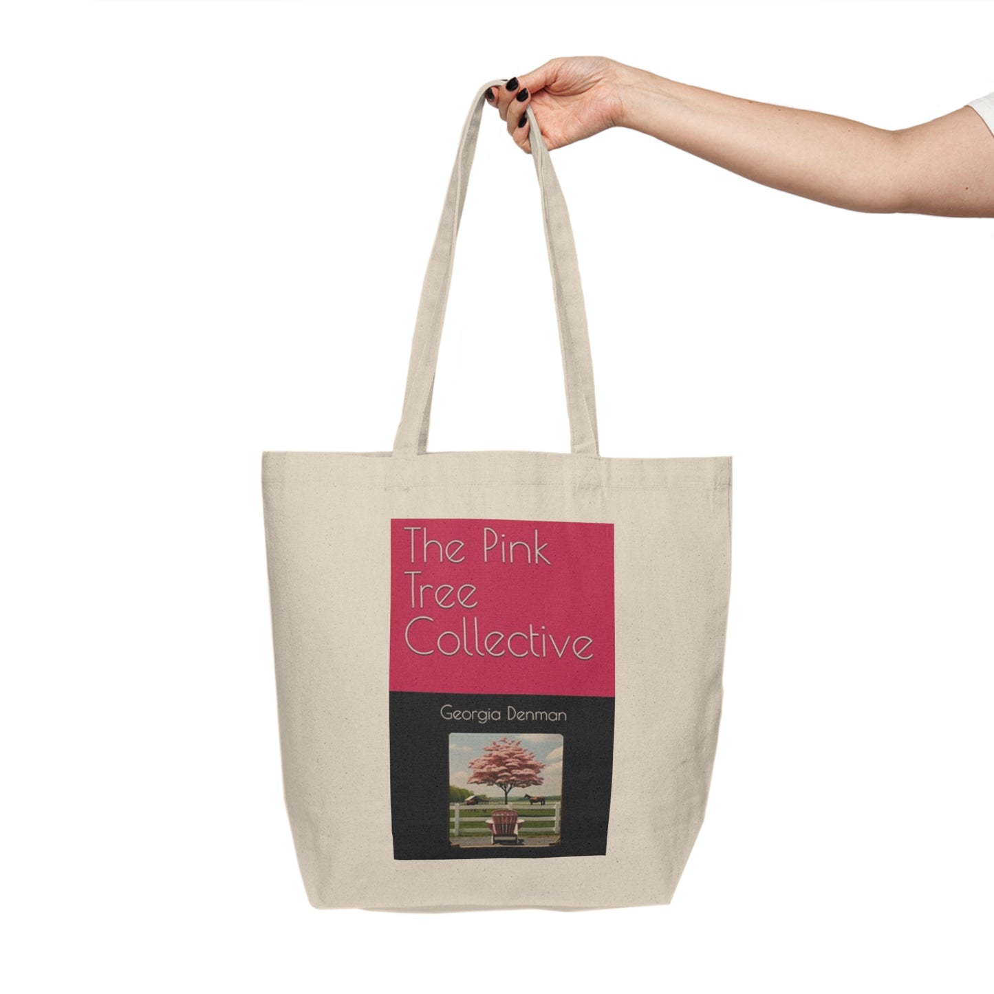 The Pink Tree Collective Cover / Library Card Canvas Shopping Tote