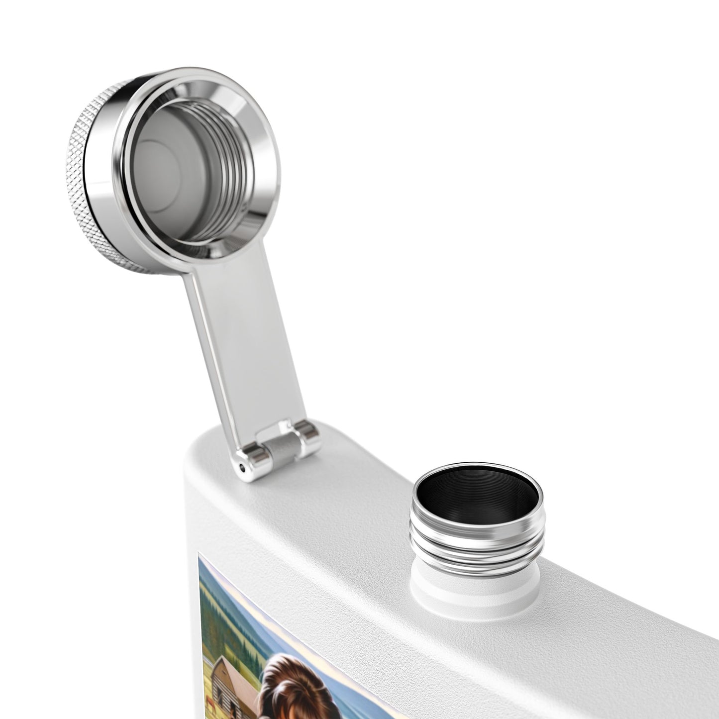 Flask — Country Farmhouse Girl Scene Stainless Steel 6oz Hip Flask